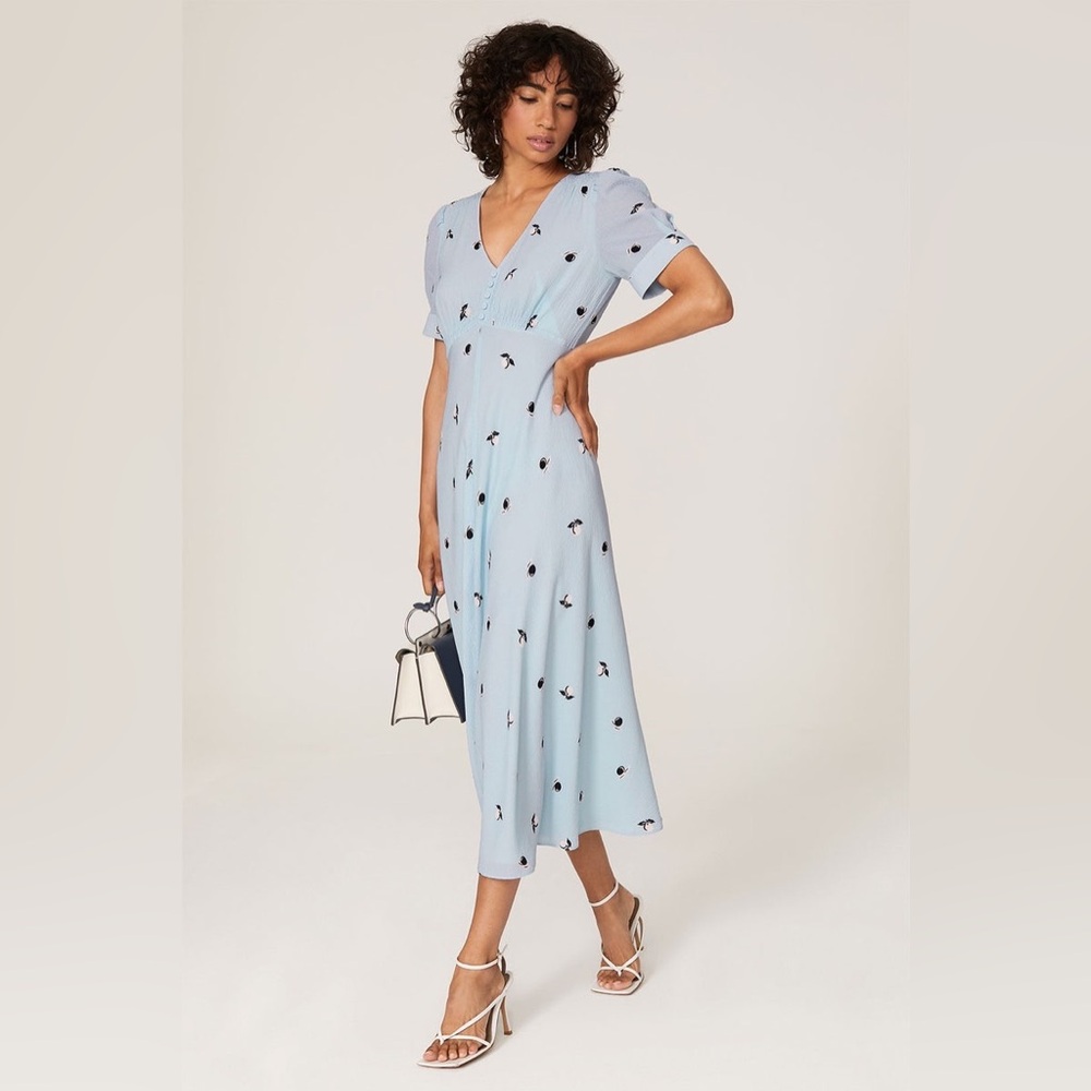 Jason Wu Blue Fruit Printed V-Neck Dress size 14